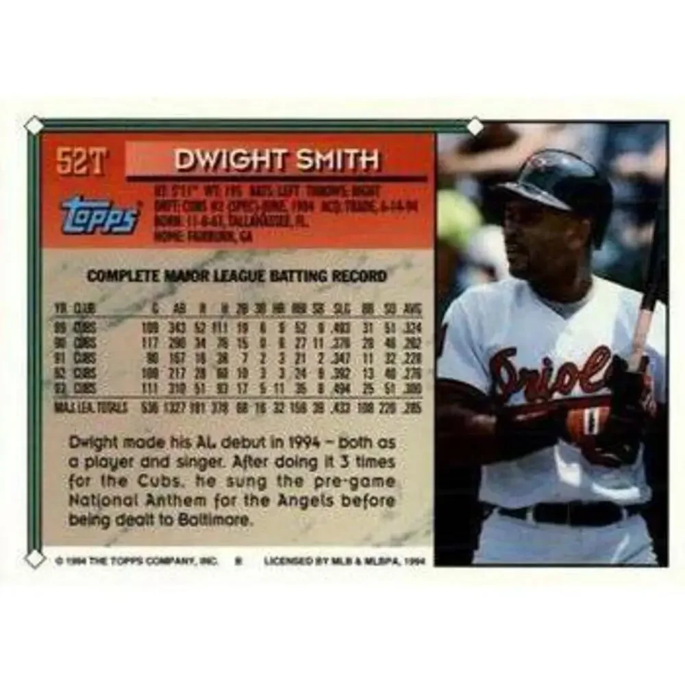 1994 Topps Traded Dwight Smith 52T Baltimore Orioles